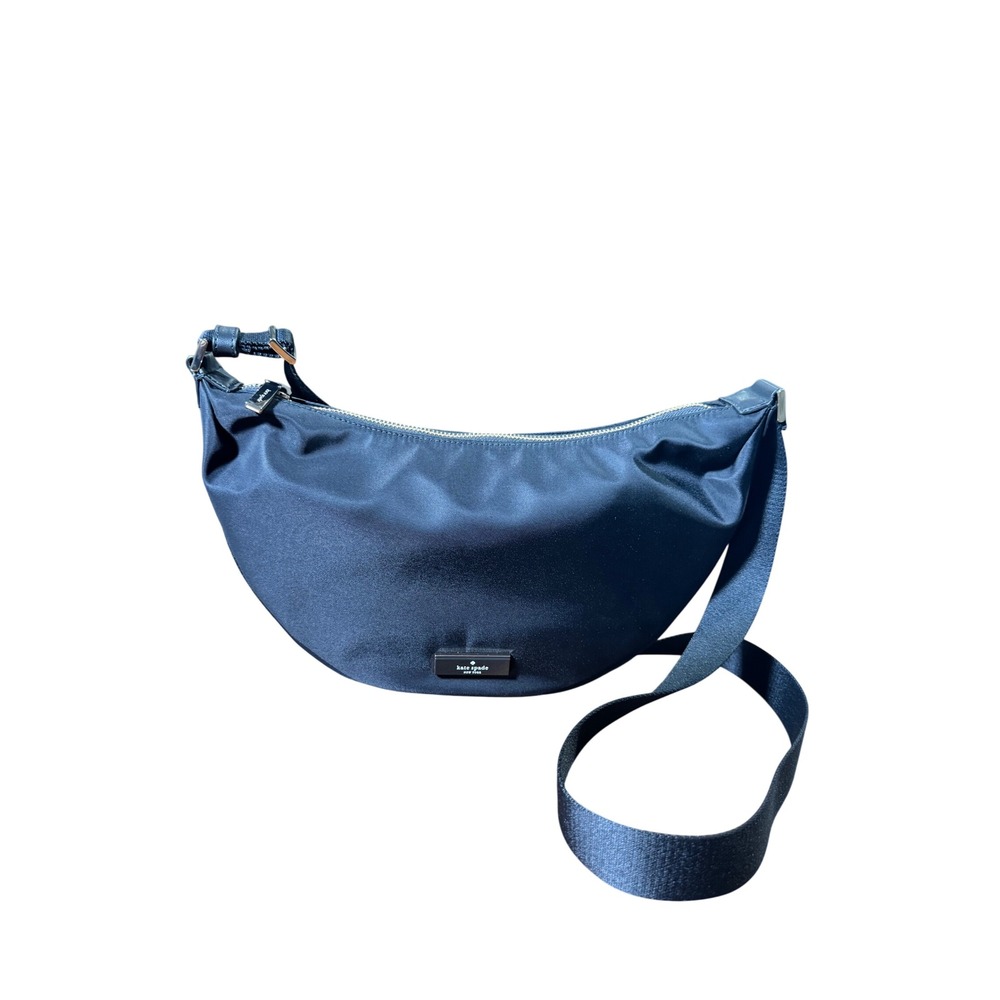 Kate Spade New York KL966 Chelsea Nylon Crescent Crossbody Bag Navy Blue Logo